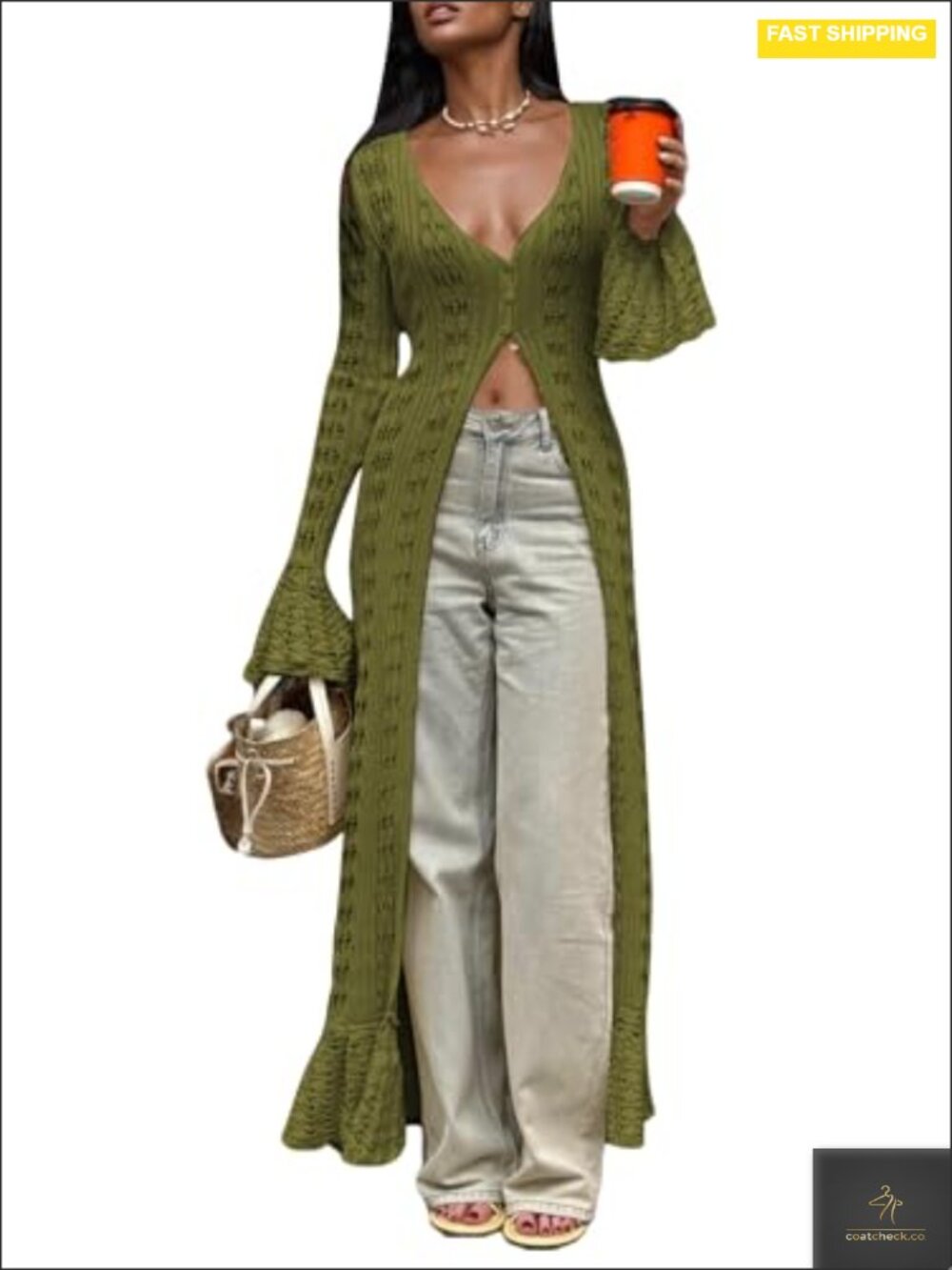 Long Cardigans for Women Crochet Hollow Out Knit Sweater Maxi Dress Cover up